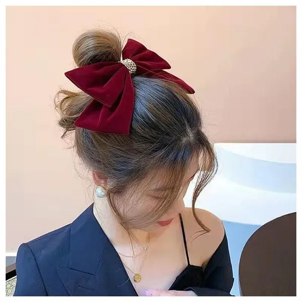 Upgraded velvet bow hair hairpin women's large back of head super immortal soft collapse headdress top clip hairpin