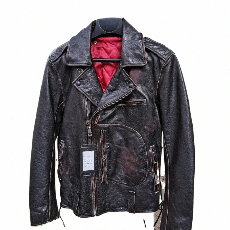 Männer Vintage Schwarz Herbst Jacke Motorrad Stil Plus Größe 6XL Natürliche Dicke Rindsleder Winter Biker Echtes Leder Mäntel W8Ko #