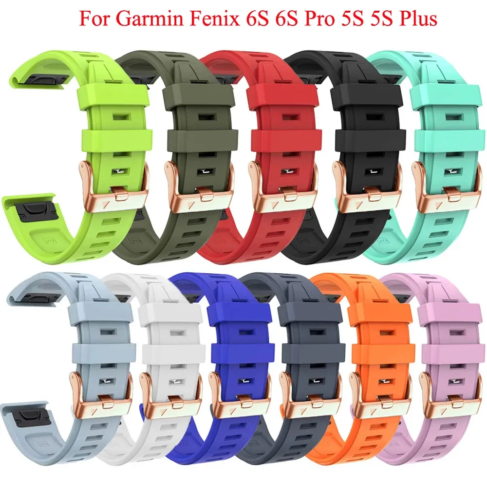 Tillbehör 20mm Silikon Snabbutgivningsbandet för Garmin Fenix ​​6S 6S Pro Watch EasyFit Wrist Band -rem för Fenix ​​5S 5S Plus Watch