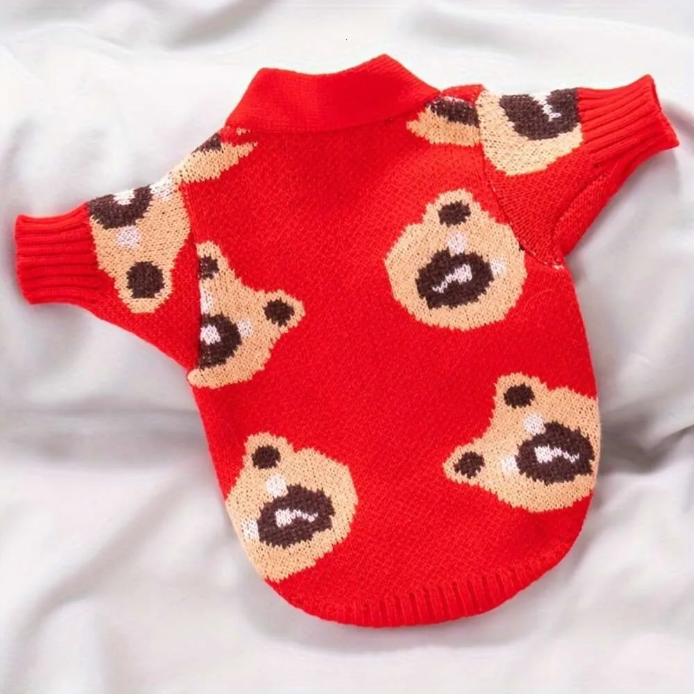 Suéter de inverno, roupa de malha com gráfico de urso fofo para cardigã de cachorro pequeno