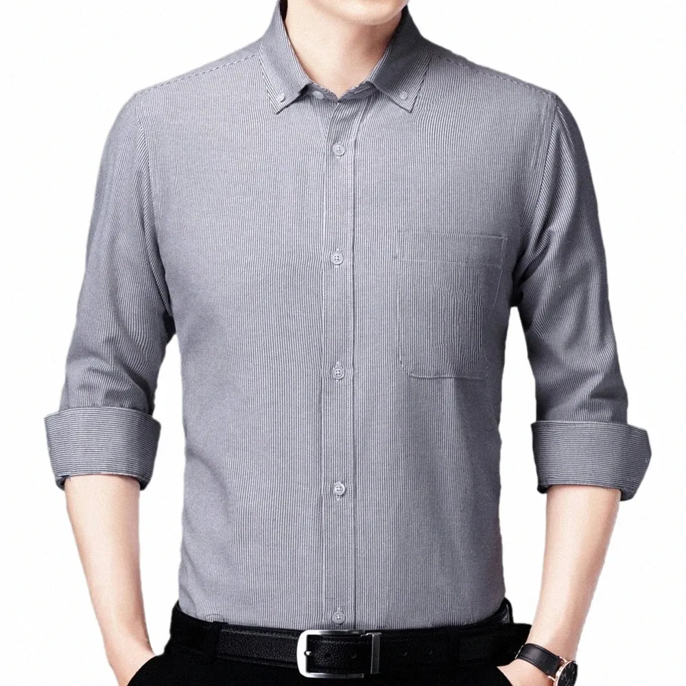 2022 Marke LG Sleeve Männer Social Shirt Streetwear Casual Tasche Gestreifte Hemden Dr Mens Slim Regular Fit Kleidung Fis 905 Q71S #