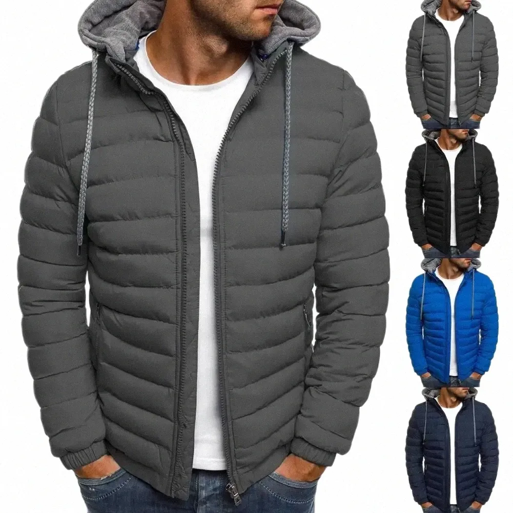 Nouveau chapeau détachable pour hommes de grande taille avec rembourrage Cardigan à capuche Cordon de serrage Hiver Cam léger Coupe-vent et veste chaude j8oM #