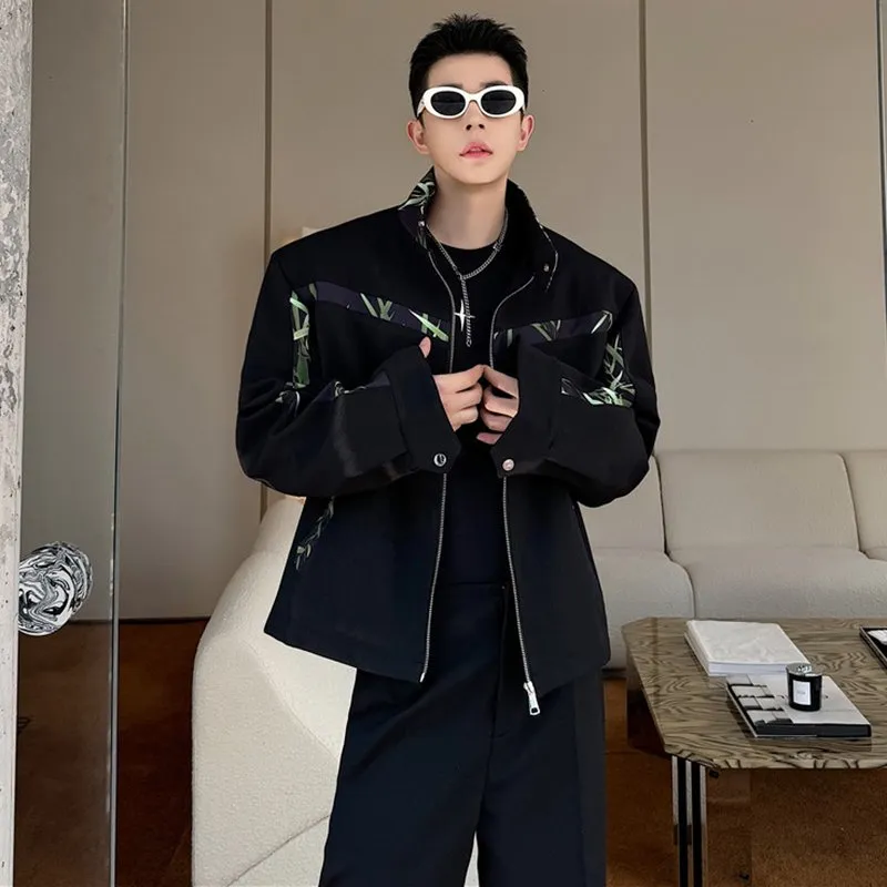 Mens Spring Fashion Jacket - Trendy Spliced Design, Casual Stand