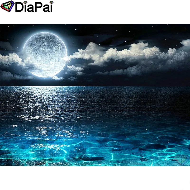 Stitch Diapai Diamond Målning 5D DIY 100% Full Square/Round Drill "Moon Sea Landscape" Diamond Embrodery Cross Stitch 3D Decor A18522