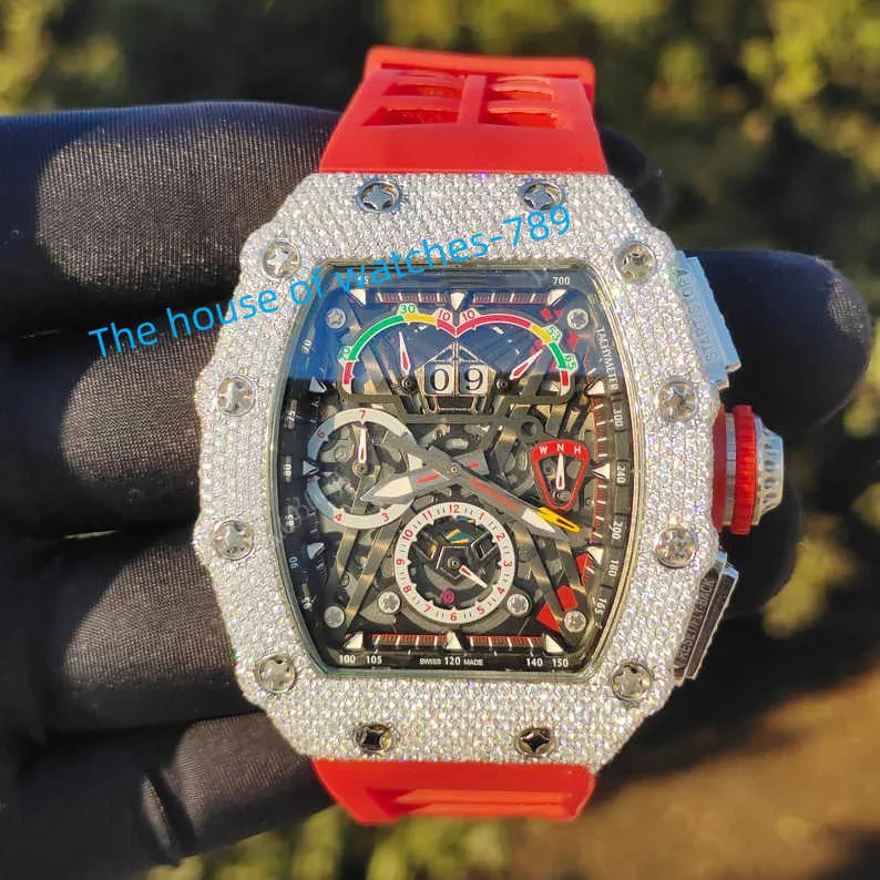 Hiphop roestvrijstalen wijzerinstelling Iced Out VVS Moissanite diamanten horloge