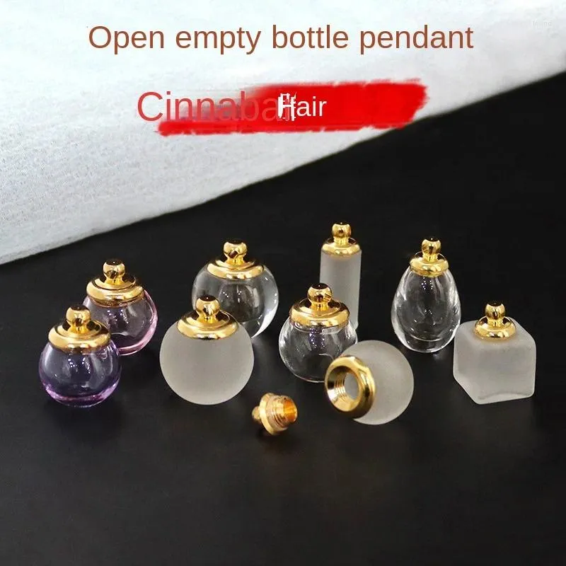 Pendanthalsband 10 Transparent frostad kristallflaska kan öppna glaset med Cinnabar tomt ihåligt