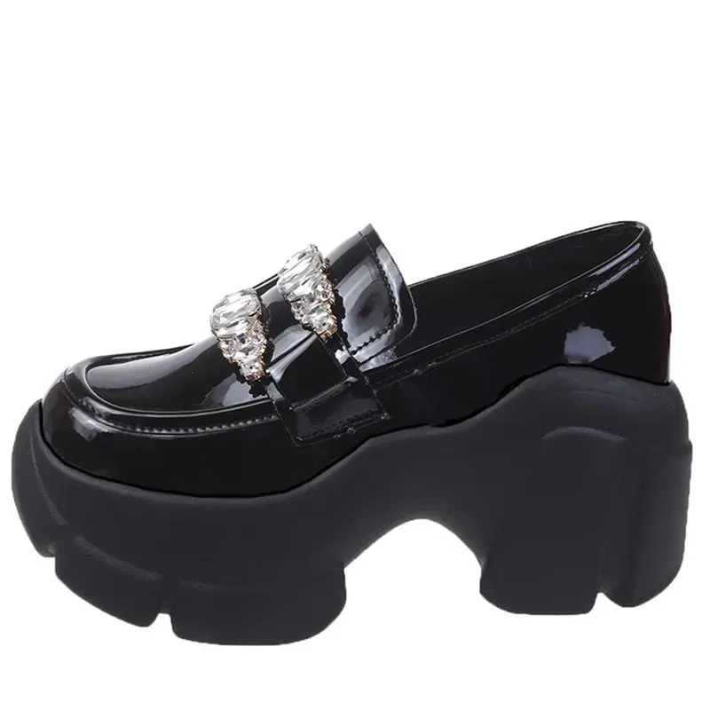 Femmes compensées chaîne chaussures pour femme augmentant 7CM gros papa baskets dames Mary Jane plate-forme en cuir chaussures décontractées 240313