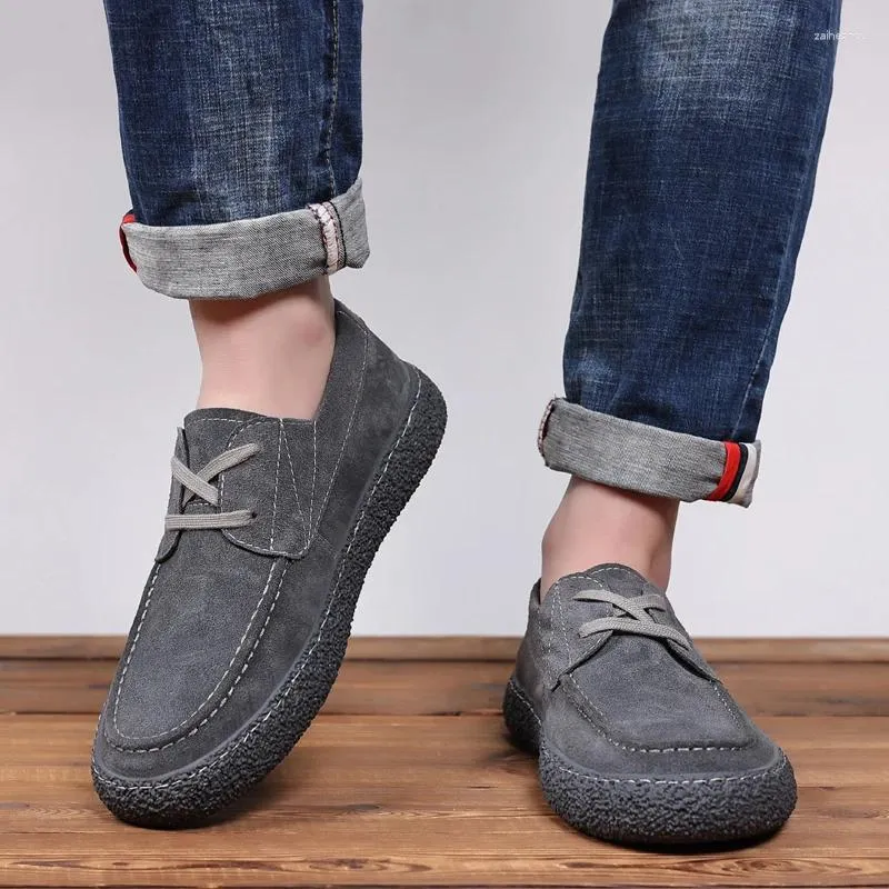 Casual Shoes Brand Breathable Lace Up Gray Mens Summer Fashion Men Suede Loafers Mocassin Homme Lofer Man