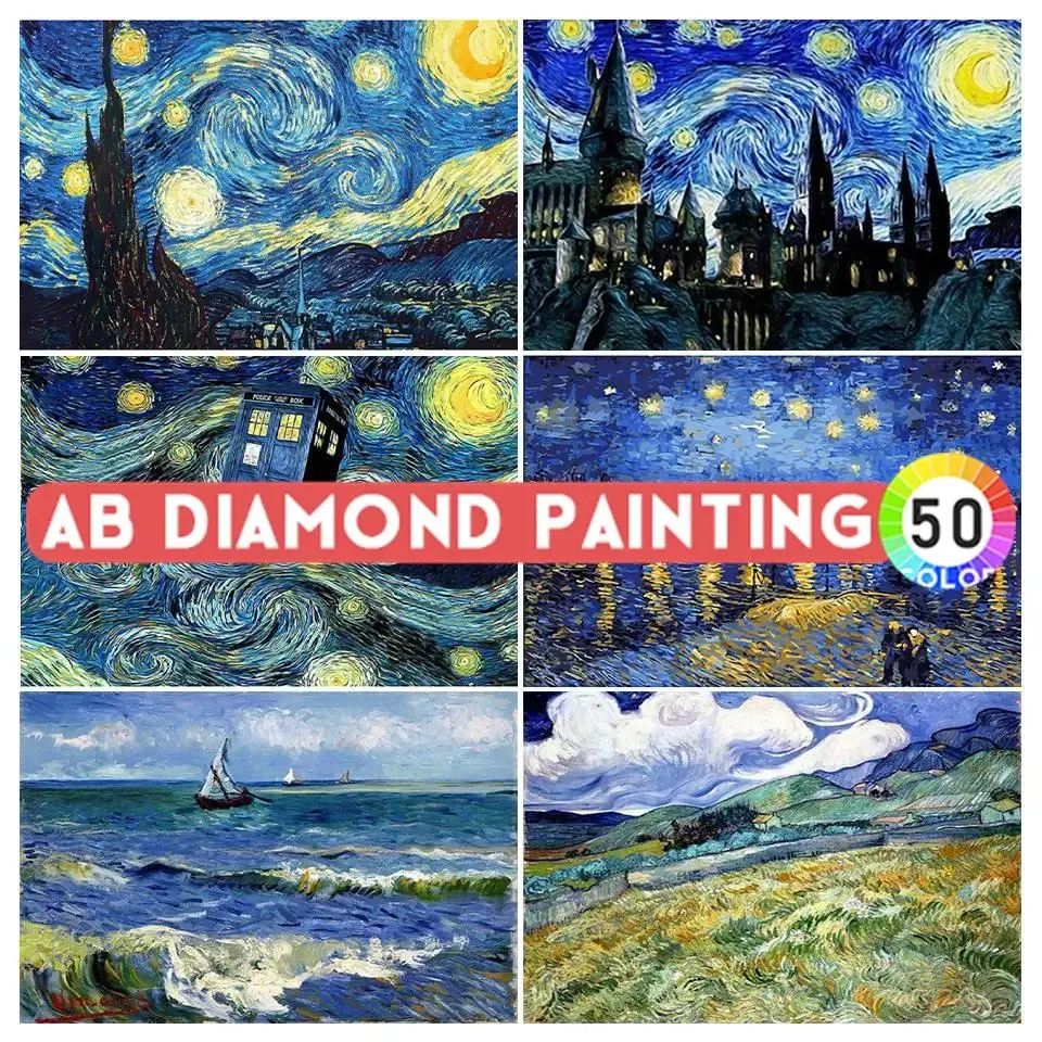 Stitch AB Drills DIY 5D Diamond Painting Van Gogh Starry Night Cross Stitch Kit Embroidery Abstract Mosaic Art Picture Craft Home Decor