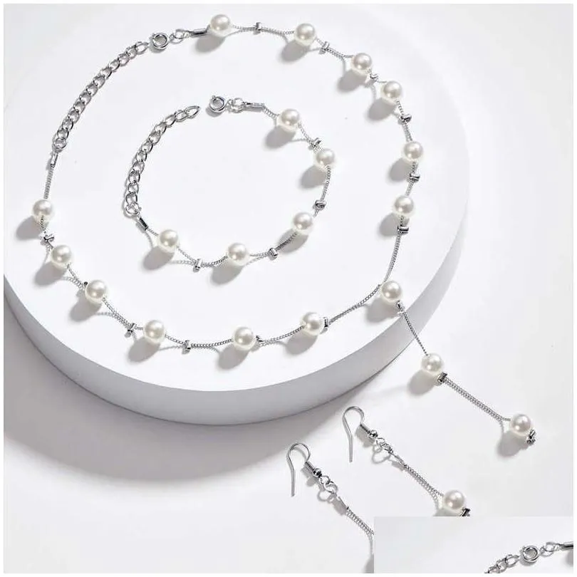 Charm Bracelets Daily Jewelry Make You Fashionable Sweet Ol Elegant Pearl Simple Temperament Necklace Earring Bracelet Set Z0426 Drop Otxki