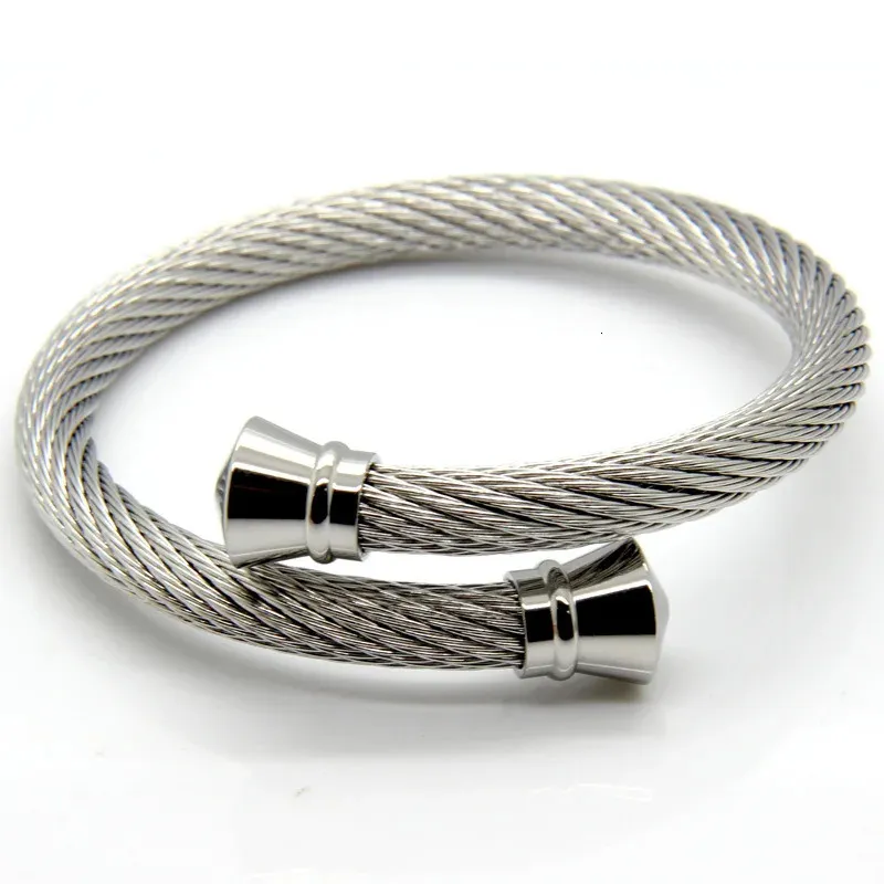 Fashion Women Men Twisted Cable Bangles Color Rose Gold Steel Thick Cable Wire Cuff Bracelet Pulseiras Jewelry 240312