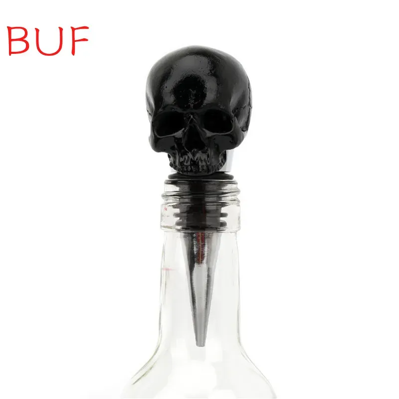 Skulpturer Creative Black Funny Skull Wine Bottle Stopper Champagne Wine Bottle Plug Kitchen Hushållsartiklar hart Hantverk Skelettfigur