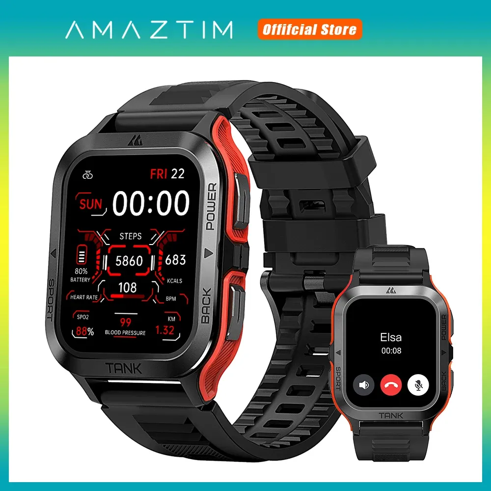 Orologi AMAZTIM TANK M2 Smart Watch Uomo Bluetooth IP69K 5ATM Impermeabile AI Voice Fitness Elettronico Militare Ultra Smartwatch per donna