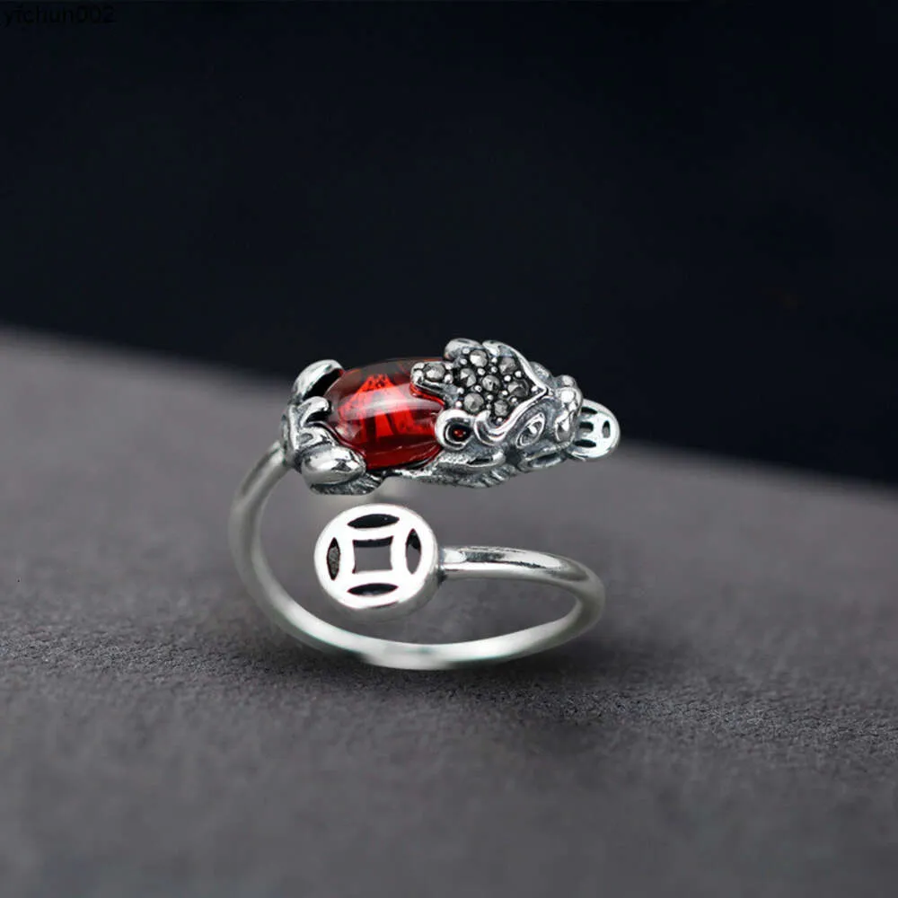 Bague en argent pur 925 pour hommes et femmes, grenat en cuivre, argent porte-bonheur thaïlandais dominateur, mode personnalité, bijoux Abeg