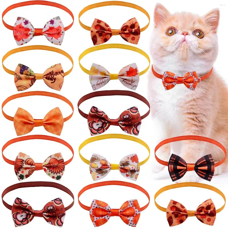 Hundkläder 100stilläggstillbehör Thanksgiving Bow Ties Turkiet Maple Small Cat Bowties Collar Pet Supplies