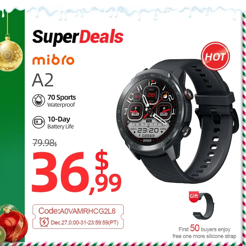 Zegarki mibro a2 sportowe Bluetooth Calling Smart Watch 1,39 -calowy ekran HD 4PD HR Monitorowanie okrągłe podwójne paski Prezent