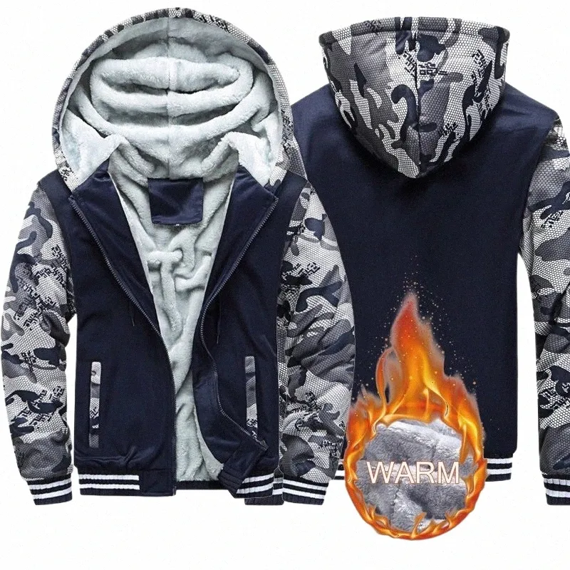 Herrenjacke Winter Camoue Fleece verdicken Kapuzenjacken Männlich Lg Sleeve Mantel Lässig Zip Up Hoodies Streetwear Herrenmäntel P3qe #