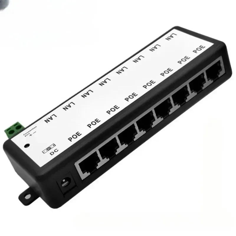 Injetor poe 4 portas 8 portas divisor poe para rede cctv câmera poe alimentação sobre ethernet ieee802.3af 12v-48v ap sem fio