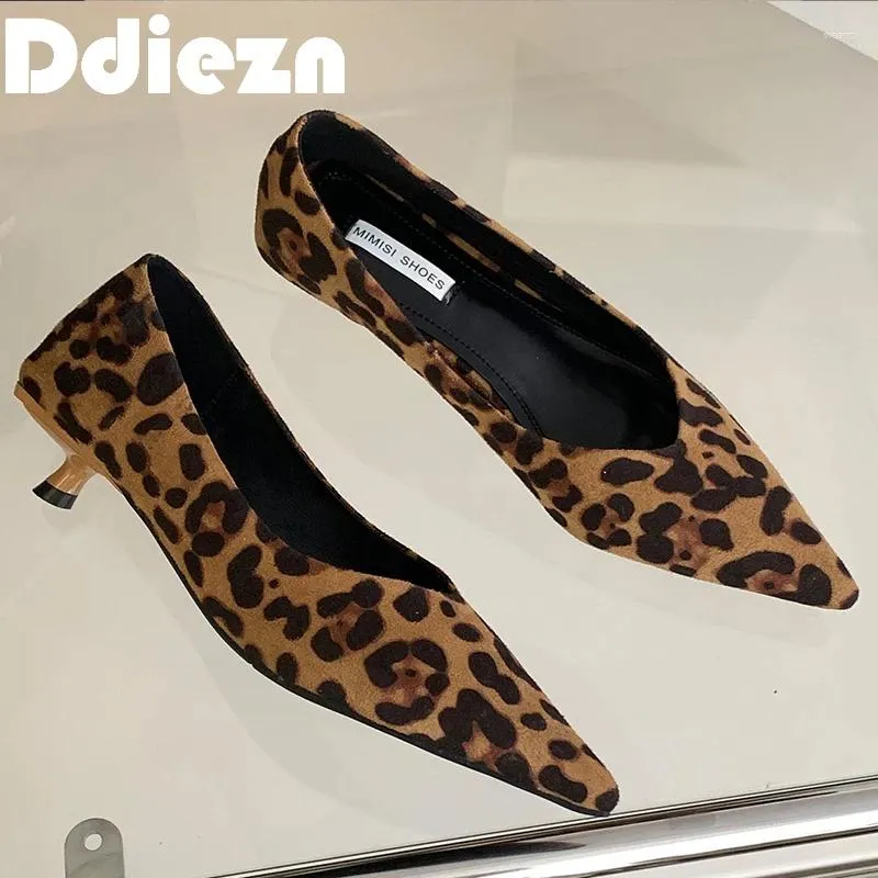 Shoes Leopard Footwear 959 Dress Women Pumps Heeled 2024 in Fashion Pointed Toe Ladies Low Heel Career Female Slides Sandals 61108 Poted