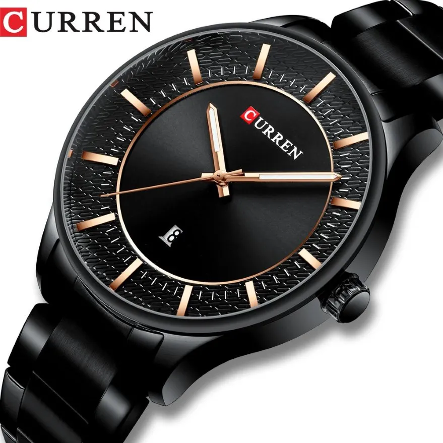 CURREN Topmerk Man Horloges Klok Man Mode Quartz Horloges Heren Zakelijk Stalen Horloge met Datum Klassiek Zwart Male236k