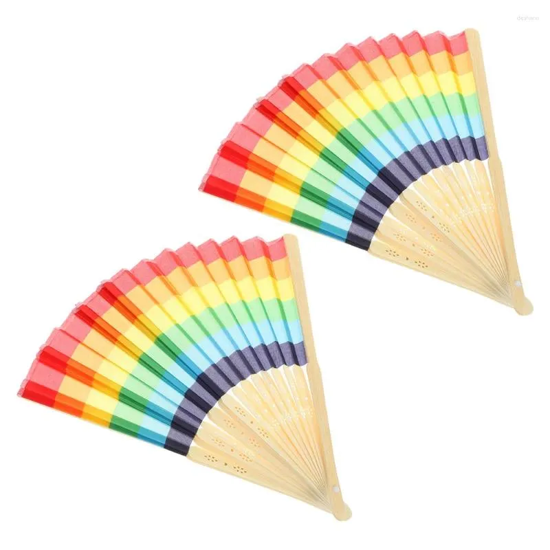 Decorative Figurines 2pcs Hand Fan Bamboo Holding Large Folding Fabric For Festival