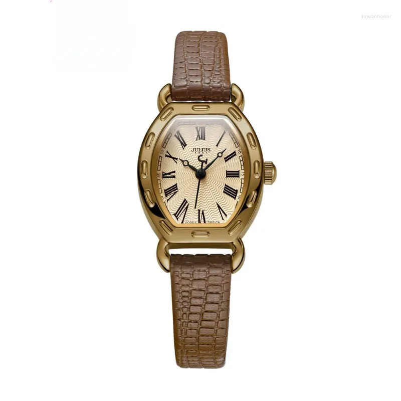 Relojes de pulsera Reloj de mujer con cinturón de cuarzo en forma de barril retro