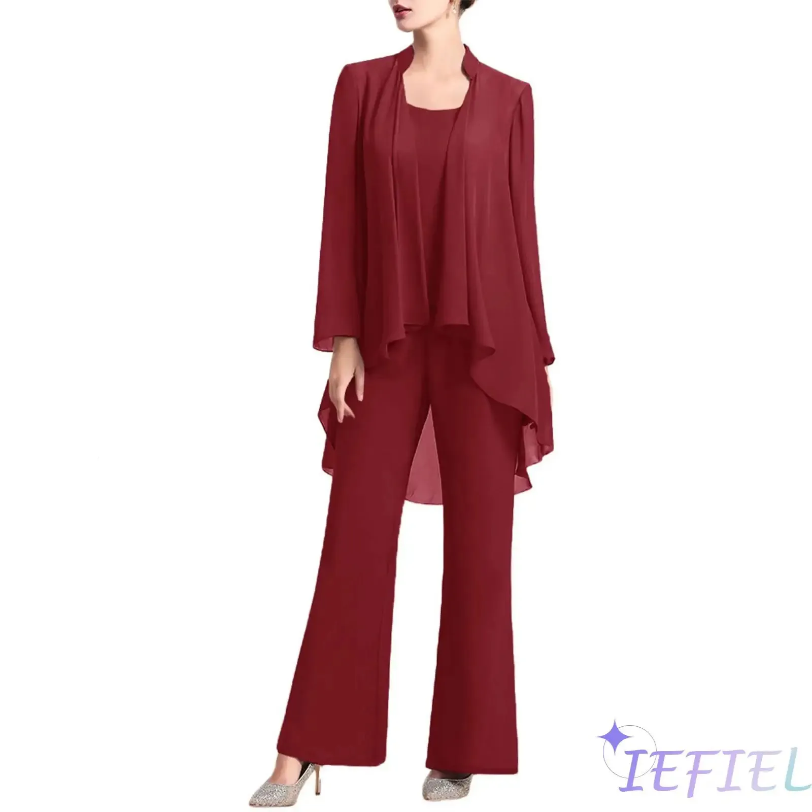 Damen-Outfit für Hochzeitsgäste, 3-teilig, Chiffon-Spitze, Weste, Hose, Oberbekleidung, Anzug für Büro, Pendeln, Alltag, formelle Anlässe 240327