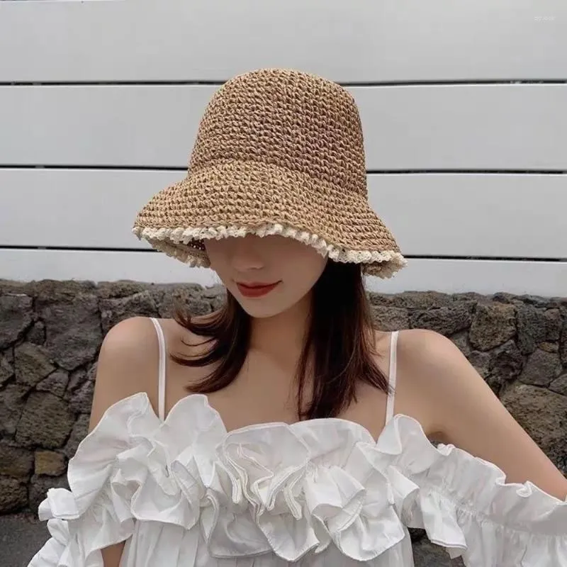 Chapeaux à large bord simple dentelle bordée chapeau vintage pêcheur polyvalent pliable soleil extérieur
