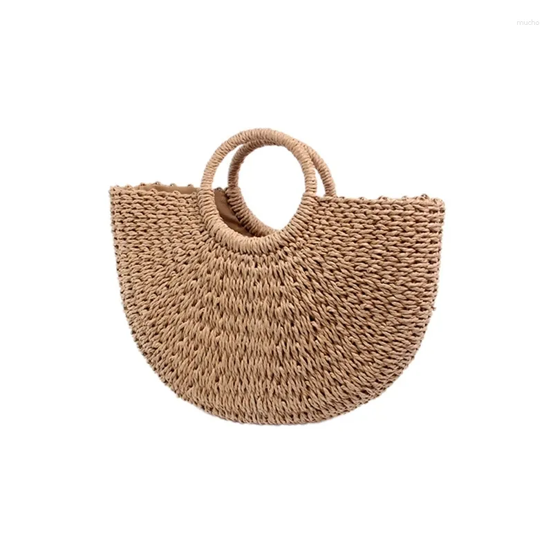 Evening Bags 1 Piece Beach Paper Rope Artificial Straw Tote Bag Handmade Purse Handbag Summer