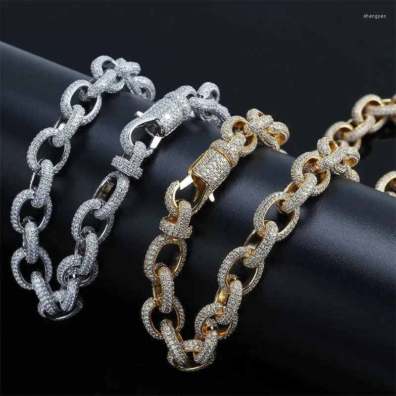 Correntes Hip Hop Micro Pavimentada Cubic Zircon Iced Out Bling Oval Link Chain Big Lock Colares para Homens Rapper Jóias Presentes