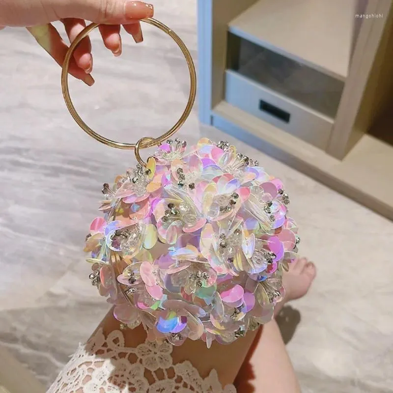 Drawstring Flower Design Women Handbag Handheld Bag Fashione Evening Paired With Dress Bracelet Ball Small Lady