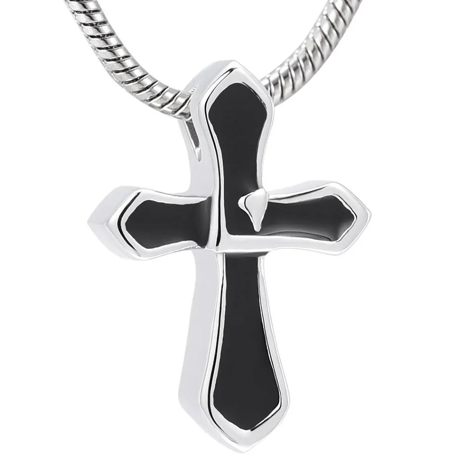 IJD10026 Silver och svart färg unik design Cross Cremation Pendant män kvinnor gåva urn halsband hålla nära och kära aska kass252v