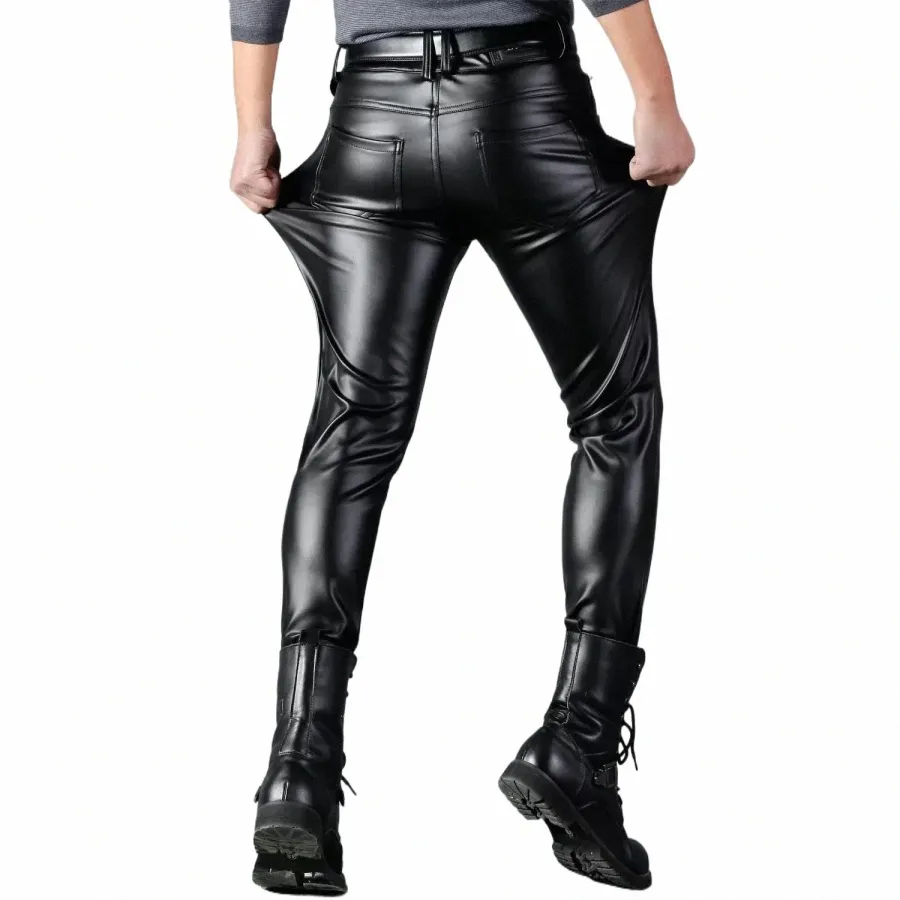 Pantalon en cuir pour hommes Skinny Fit élastique Fi PU Pantalon de motard en cuir Discothèque Party Pantalon de danse mince p8Bn #