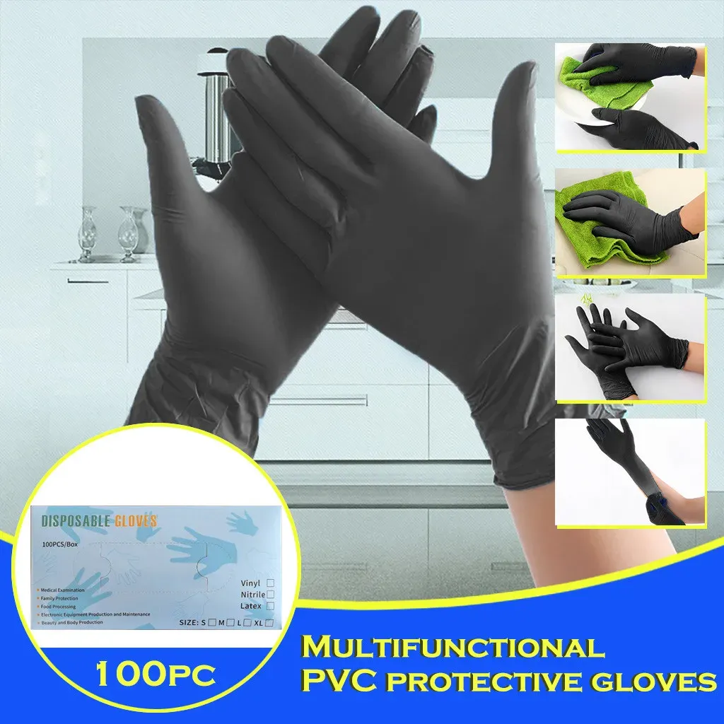 Gants 100 pièces gants jetables PVC de qualité alimentaire résistant à l'huile gants de cuisine imperméables gants de protection de cuisine domestique gants de nettoyage