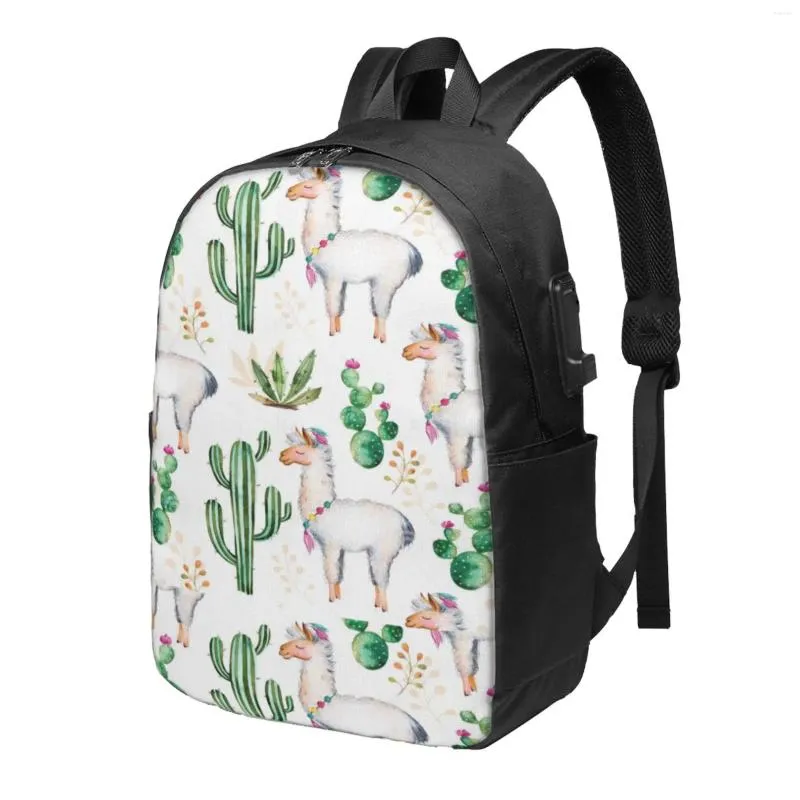 Rugzak Schattig Alpaca Lama Cactus Klassiek Basic Canvas School Casual Dagrugzak Kantoor Voor Heren Dames