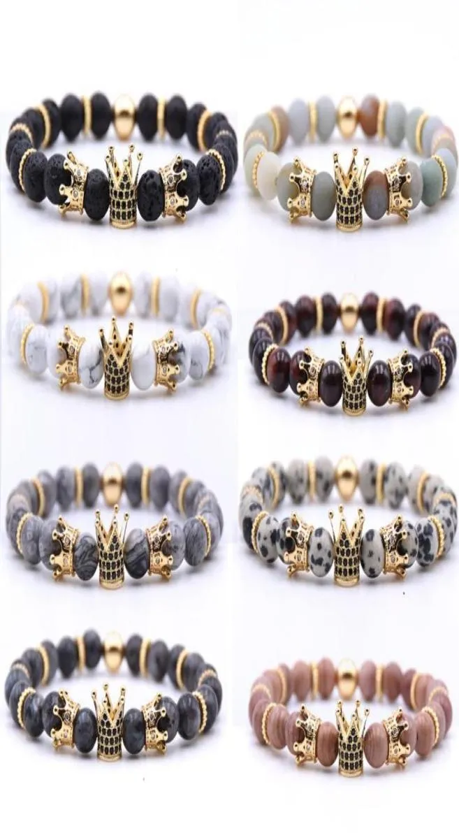 Jewelry multicolor support fba drop natural volcanic rock handmade beaded bracelet inlaid zircon crown fashion charm bracelet4889042