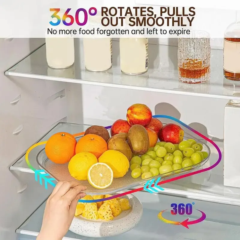 Racks Lazy Susan Turntable Organizer For Refrigerator 360 Rotatable Rectangle Storage Rack Clear Turntable Rack For Kitchen Cabinet
