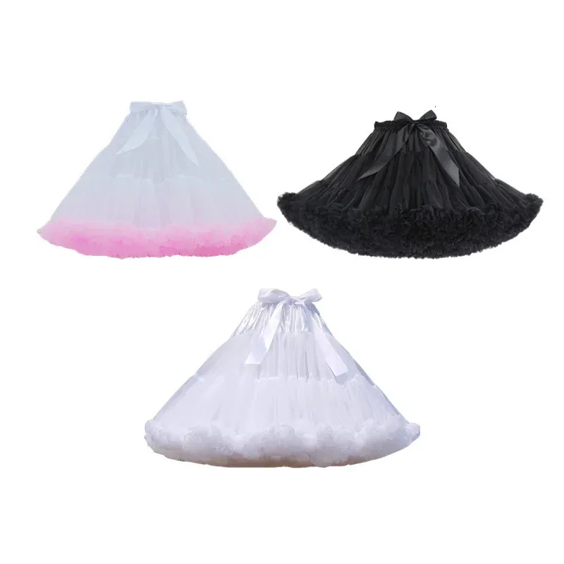 Feminino lolita cosplay jupon petticoat a linha inchado tutu saia em camadas tule ballet dança pettiskirts grande bowknot underskirt 240326