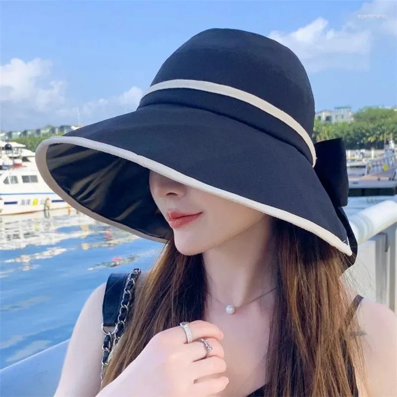 Chapeaux à large bord Chapeau de pêcheur Bowknot Arrivée Printemps / Été Grand écran solaire anti-UV ombrage du visage avec petit effet