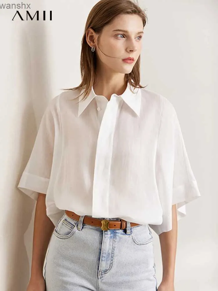 Kvinnors blusar skjortor amii minimalistisk elegans och unga kvinnors skjortor 2023 sommar casual svivel krage kvinnliga skjortor och skjortor 12240832l240328