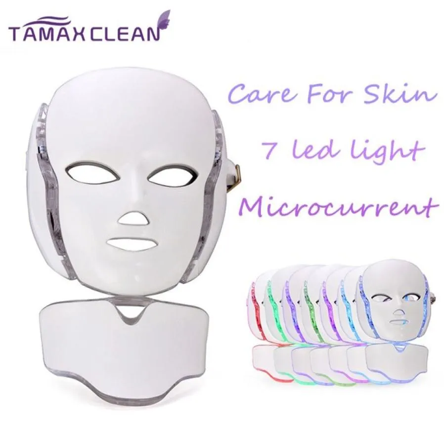 LM001 MOQ 1 PC 7 LED -lampor Pon Therapy Beauty PDT Machine Skin Rejuvenation LED Ansikt Neckmask med mikroström för hud WH2115980