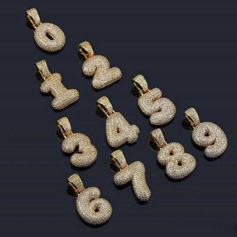 0-9 Bubble Numbers Pendant Necklace For Men Women Hip Hop Luxury Designer Bling Diamond Number Gold Pendants Halsband smycken GIF205O