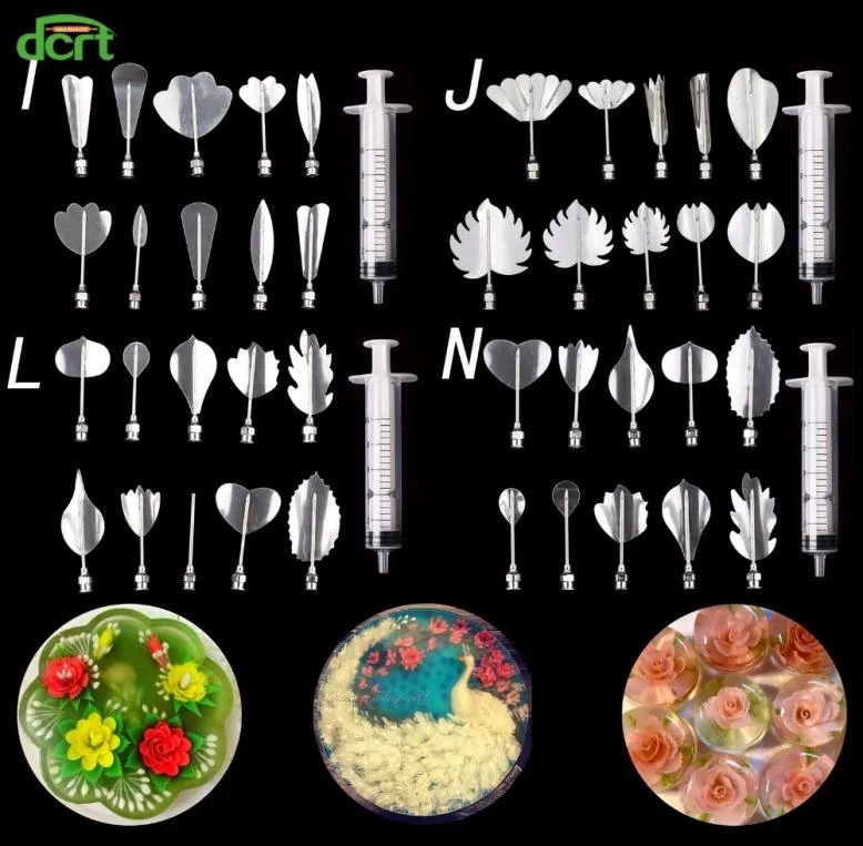 11 stycken Set Cake Tools 3D Gelatin Jelly Art Needle Pudding Flowers Decorating Tools Rostfritt stål Modellnummer6891003