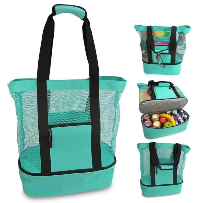 Multifunktionell picknickväska Beach Canvas Mesh Tote Cooler Packaging Organizer Outdoor Travel Storage ryggsäckväskor8762015