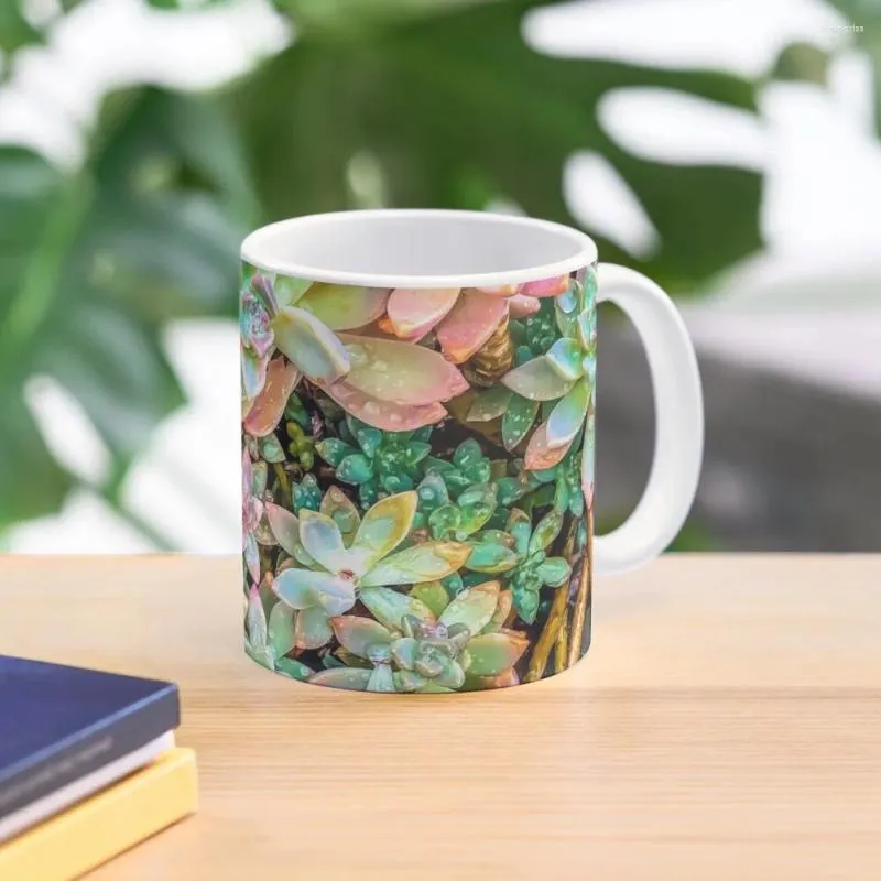 Tazze Tazza da caffè da giardino con piante grasse verdi e rosa Tazze e caffè espresso