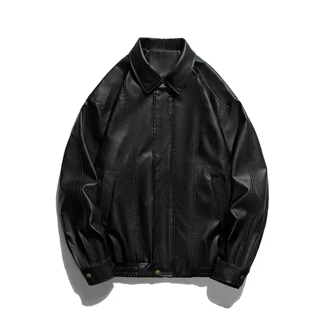 DHgate.com:Black Faux Leather Jacket: Vintage Turn-Down Collar 