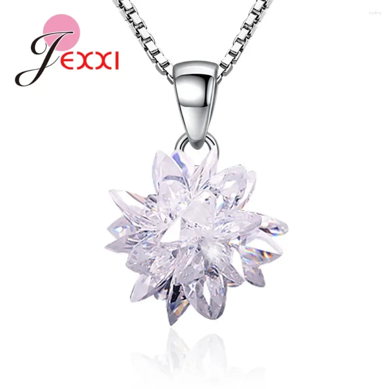 Chains Brand Women Flower 925 Sterling Silver Cubic Zircon Necklaces Clear Crystal Pendant Necklace Wedding Party Jewelry