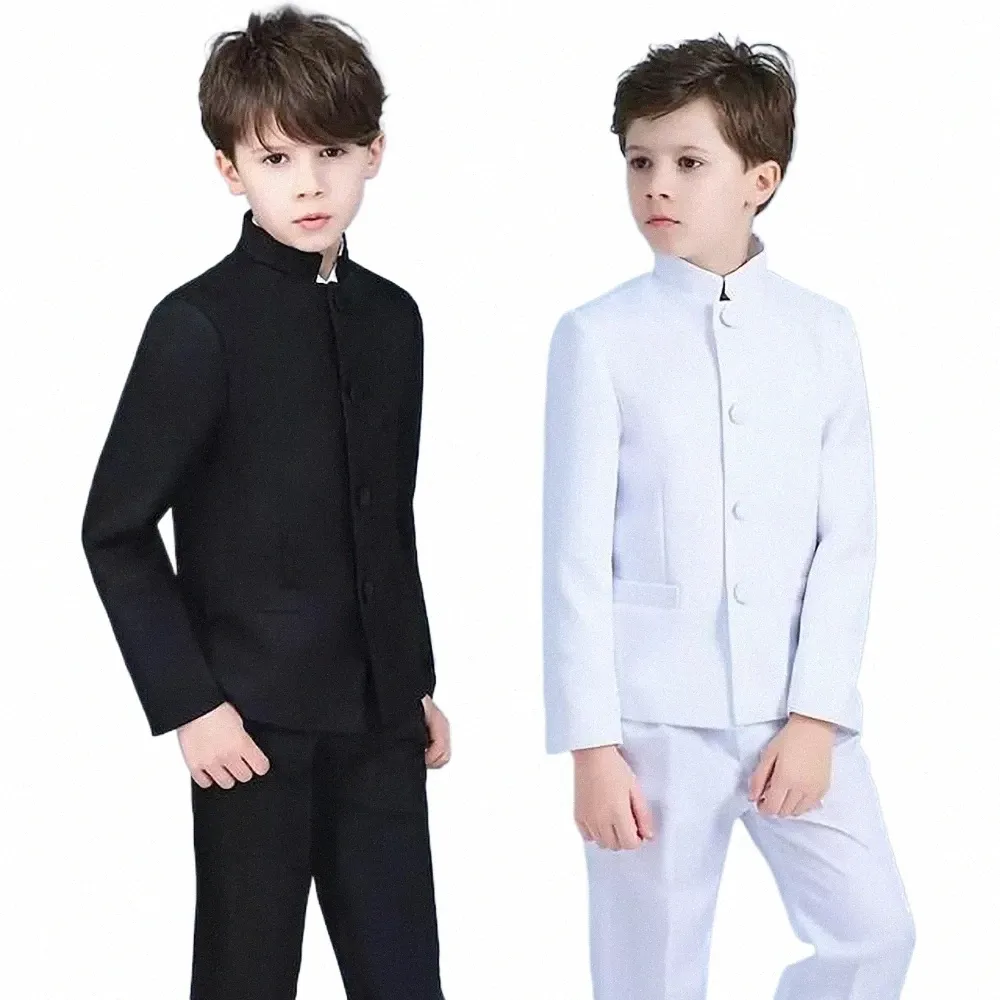Fi костюм для мальчика 2 шт. воротник-стойка однобортный костюм повседневный формальный свадебный смокинг детская одежда пиджак для мальчиков брюки l1ZI #
