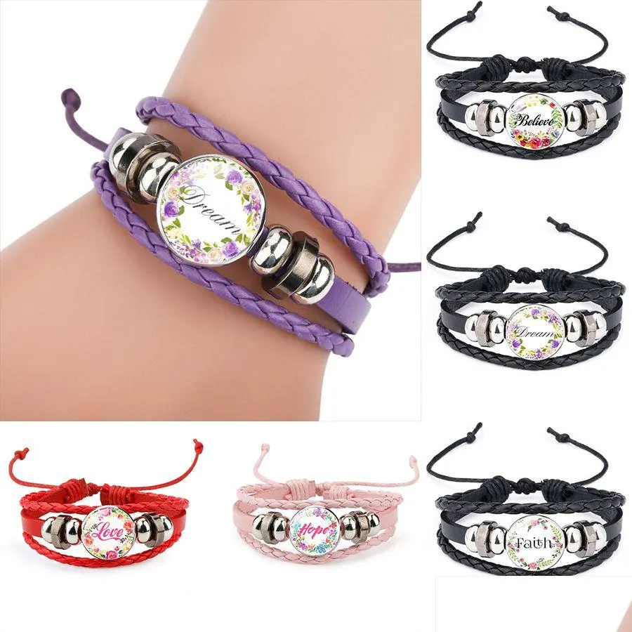 Charm armband tro hoppas tro dröm kärlek läder wrap för kvinnor män inspirerande brev armband armband handgjorda juvel dh93y