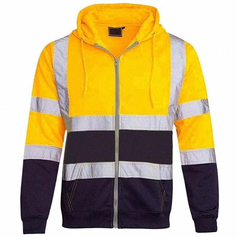 men Workwear High Visibility Work Jacket Coat Mens Reflective Safety Sweatshirt Hooded Coat Wrok Clothing Winter Jackets Y7fZ#
